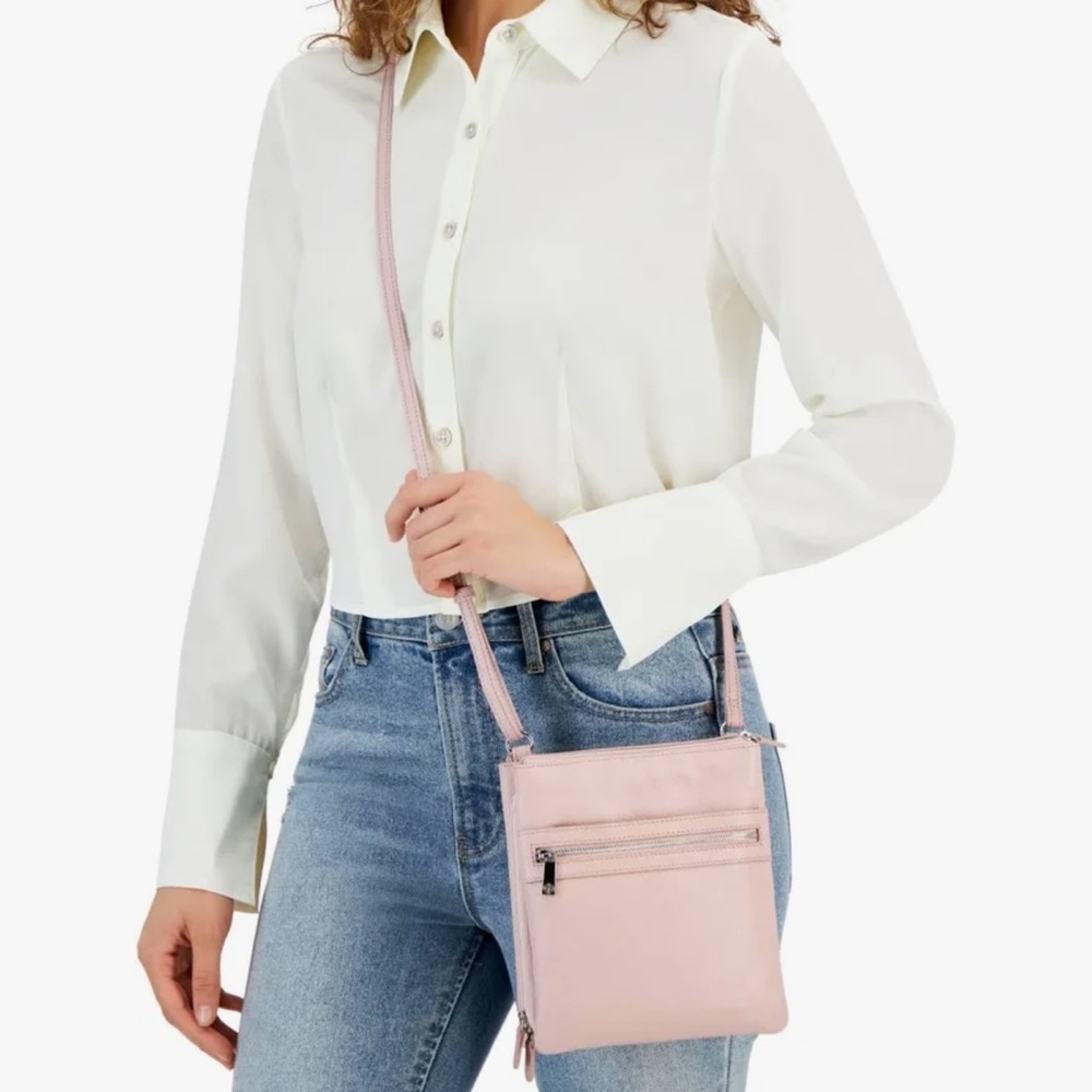 NEW Women's Gianni Bernini Pink Rose Triple Zip Dasher Leather Crossbody - Picture 4 of 12